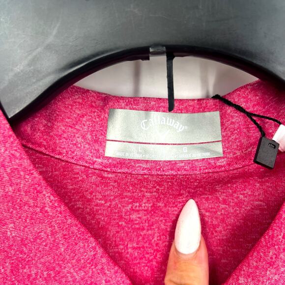 Callaway Womens Golf Polo Shirt Large Pink Peacock Quarter Zip Short Sleeve NWT - Picture 8 of 9